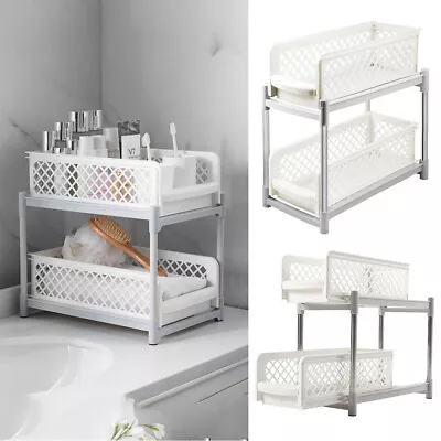 2 Tier Organizer Storage Shelf Kitchen Bathroom Under Sink Spice Rack Basket • £10.94