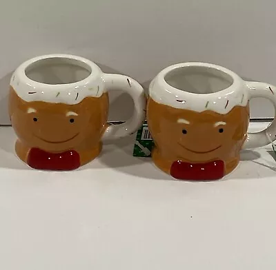 New Gingerbread Man 2 Oz Mini Christmas Coffee Mug Cup Set Of Two 2 Free Ship • $12.99