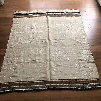 Vintage 4’3”x 5’3” Turkish Kilim Blanket In Mohair Wool Approx. 60 Years Old • $350