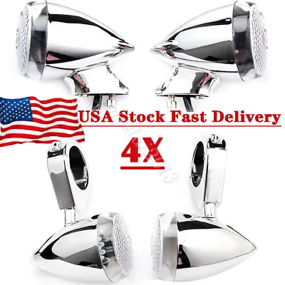 4x Motorcycle Fork Clamp Front Rear Chrome LED Turn Signal Light 39mm For Harley • $26.50