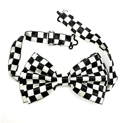 Black And White Checkered Bow Tie Police Fancy Dress Wedding Prom Costume Satin  • £3.99