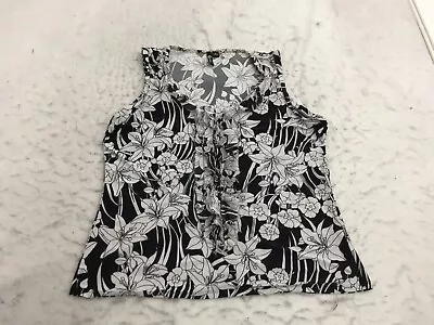 M By Milano Blouse Womens XL White Black Floral Flower Ruffled Tank Top V Neck • $7.79