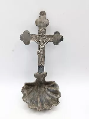 Metal Antique Holy Water French Wall Crucifix Jesus Christ • £16.95