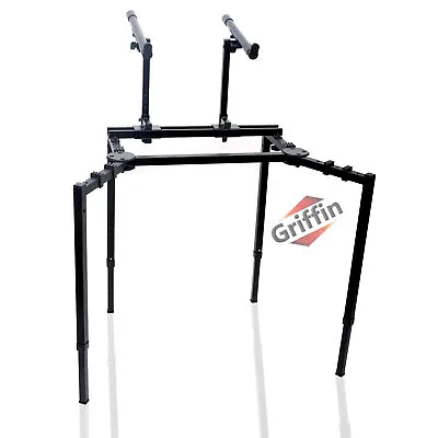 Double Piano Keyboard Stand - 2Tier Studio Stage Mixer Laptop Mount DJ Turntable • $72.95