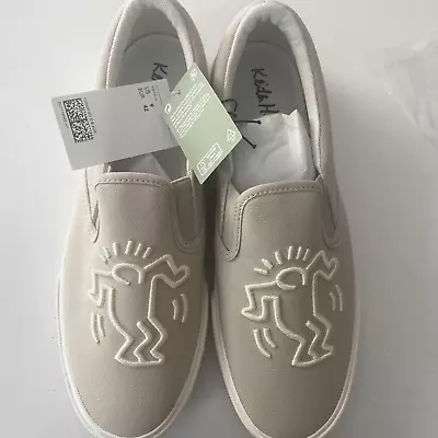 BNWT H&M Keith Haring Cotton Canvas Slip-on Shoes Sneakers Biege  9 • $34.99