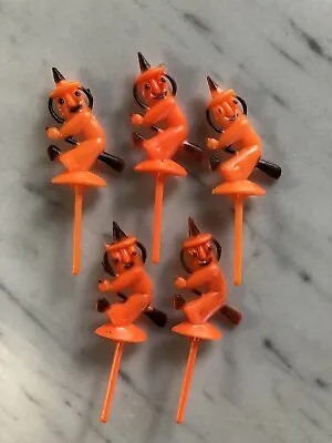 Lot 5 Plastic Flying Witch Cupcake Cake Topper Vintage Halloween • $12.50