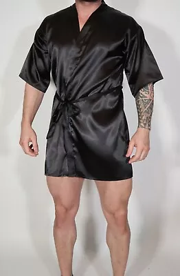 Men's Satin Short Black Robe Adult Small • $24.98