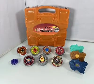 BEYBLADE Takara Tomy - Lot Of 7 - Metal Masters Metal Fury W/ Orange Carry Case • $99.75