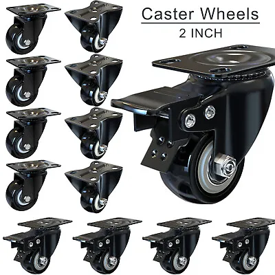 $16.99 • Buy 2 Inch Caster Wheels Swivel Heavy Duty Rubber Plate Casters Polyurethane/Brake