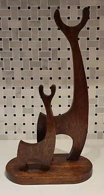 Vintage MCM Wood Modernist Sculpture Doe & Fawn Stylized Minimalist Handmade  • $56