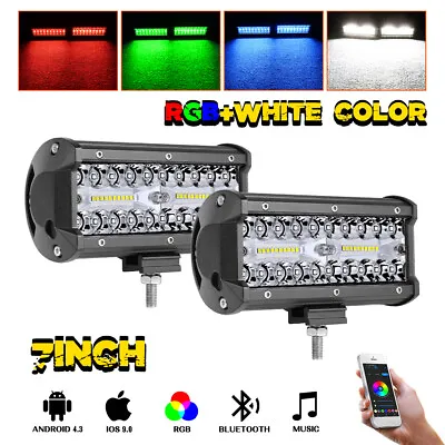 7  RGB LED Work Light Bar Spot Flood Multi Color Chasing Strobe Bluetooth APP US • $56.99