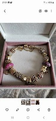 Solid 14k Gold Pandora Bracelet With Charms • £3800