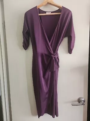 Leona Edmiston Frocks Purple Wrap Dress Size 1 AU 8 - 10 Small. Stretch. Midi • $25