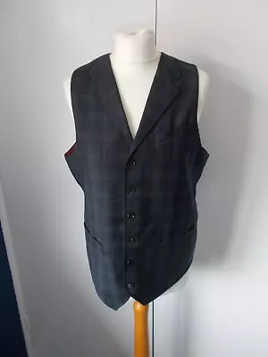 Men's Holland Esquire Blue Grey Red Check Collared  Waistcoat Vest  Size 40 • £9.95