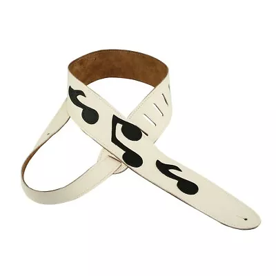 Perri's 2.5  Italian Leather Guitar Strap With Music Note White/Black • $34.99