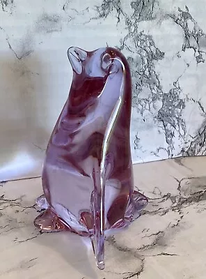 Vintage Crystal Glass Penguin Figurine Art Hand Blown Paperweight Lilac Ornament • $21.99