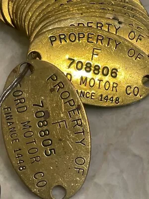 Vintage Ford Motor Co. 2  Brass Tag  PROPERTY OF FORD MOTOR CO. FINANCE 1448  • $10