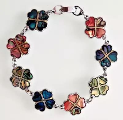 Vintage Clover Silver And Multi-Gemstone Charm Tennis Bracelet W/Snap Clasp 7  • $11.95