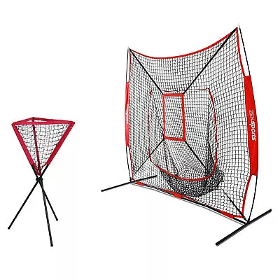 Pro Baseball Practice Net + Portable Batting Ball Caddy Portable W/ Bag 7'×7'  • $62.58