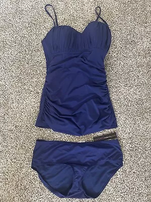 Kimi Kai Womens Lg Blue Maternity Swimwear Cinched Top + Bottoms Swim Beach NWT • $20