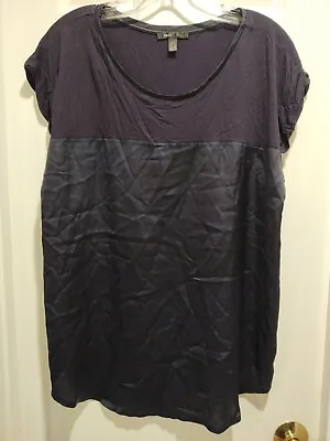 MNG Suit Blouse Women Short Sleeve  Top XL Black Crewneck Sheer • $3.50