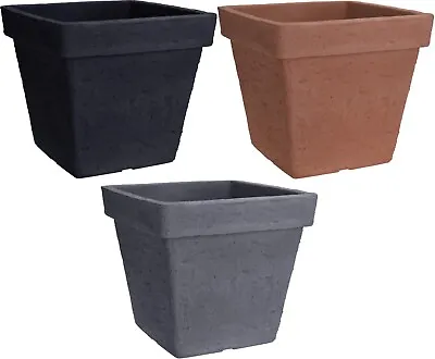 Stone Effect Large Plant Pot Outdoor Garden Square Plastic Planter Flower Tree • £17.99