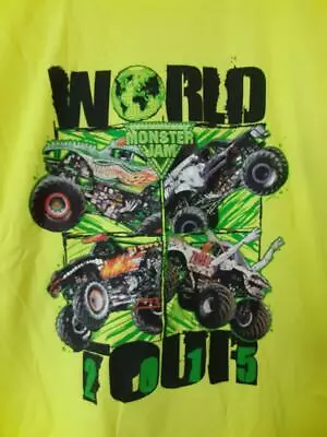 World Tour Monster Jam 2015 Fluorescent Yellow T- Shirt Youth Size Large • $15.77