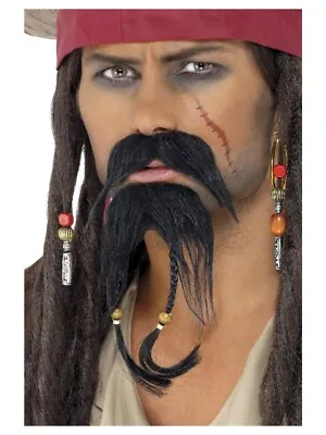 Mens Caribbean Pirate Fancy Dress Tash & Beard Bierd Jack Sparrow New By Smiffys • £5.95