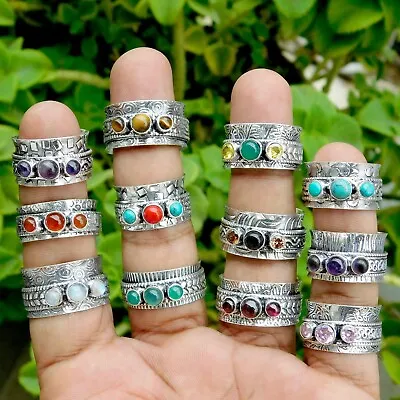 BULK SALE !! Mix 3 Gemstone Ring Wholesale LOT 925 Sterling Silver Plated Rings • £11.81