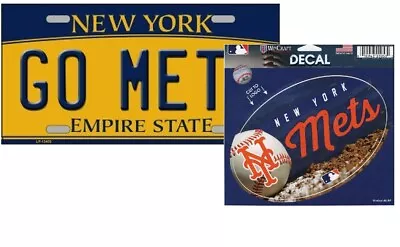 GO Mets 6x12 Inch License Plate & MLB New York Mets 5.5  X 5.75  Oval Decal • $15.95