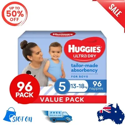 $83.99 • Buy Huggies Ultra Dry Nappies For Boys Size 5 (13-18kg) 1 Month Supply 96pk