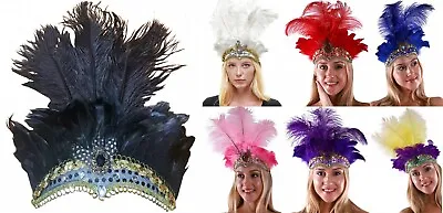 $16.95 • Buy Showgirl Burlesque Feather Headdress Saloon Can Can Samba Girl Costume Headpiece