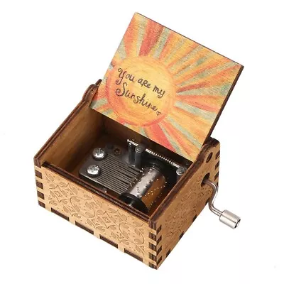 Hand Crank Toy Kid Gift Handmade You Are My Sunshine Wooden Music Box Retro • £6.96