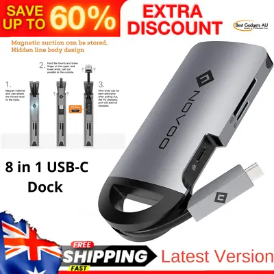 $84.03 • Buy NOVOO USB C Hub 8 In 1 USB-C Dock With Hidden Cable, Ethernet 4K HDMI Multiport