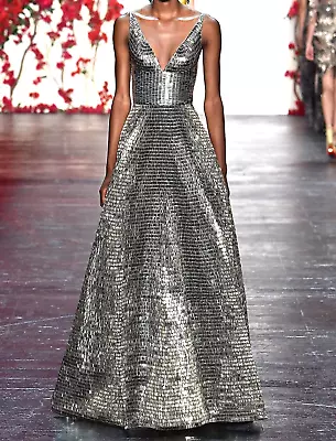 $15000.00 Naeem Khan Runway Mirror Embroidered Silver Long Ball Gown Dress 2 4 • $4488.10