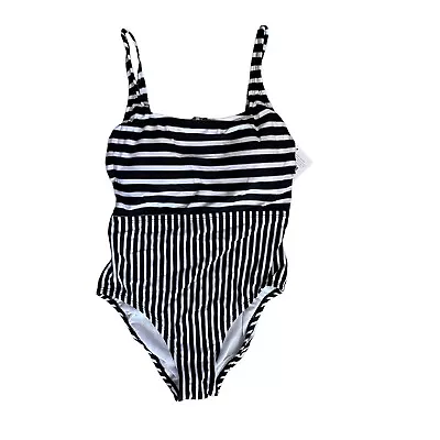 ECO Beach One Piece Black White Striped Swim Suit Size Medium NEW • $18