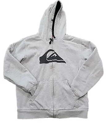 RARE! QUIKSILVER Light Gray Full Zip Hoodie Faux Fur Lined Size Med - Flaws • $29.99