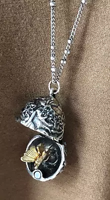 J. Jill Magnetic Closure Butterfly Egg Locket Pendant Necklace - 18 Inches Long • $23