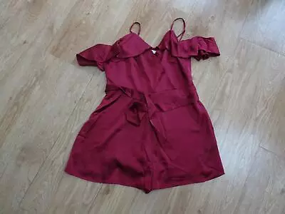 OH MY LOVE Urban Outfitters Ladies Red Silky Shorts Playsuit All In One UK 14 • £10.99