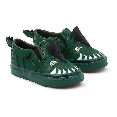 Kids Vans Dino Green Dinosaur Canvas Baby Trainers Shoes Slip On Strap Sale • £42.99