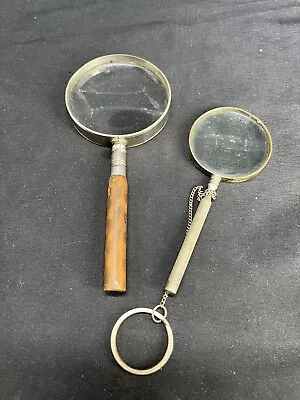 2 Vintage Large Round Magnifying Glass Wooden Handle - Made In Japan • $21