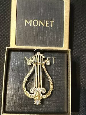 Signed Monet Vintage Gold Tone Musical Brooch Pin With Box • $9.99