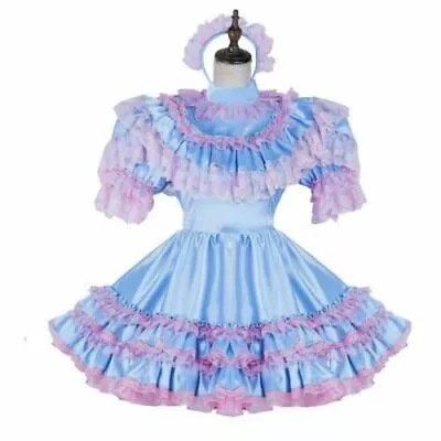 Sissy Blue Satin Mini Dress Cosplay Costume Tailor-made • $25.83