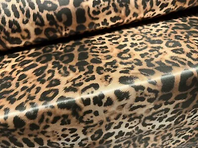 £4.99 • Buy Silky Satin Woven Dress Fabric, Per Metre - Leopardskin Animal Print - Brown
