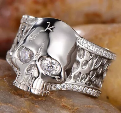 Genuine Sterling Silver + Dazzling Men's SKULL Statement Ring • £44.99