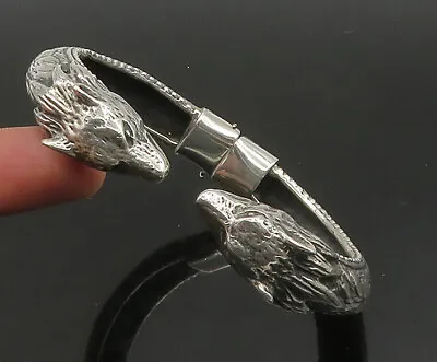 925 Sterling Silver - Vintage Heavy Wolf's Head Biker Cuff Bracelet - BT9065 • $341.15