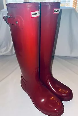 Hunter Tall Red Rain Boots NWOB Women Size 8 Waterproof Natural Rubber Gloss • $69.75