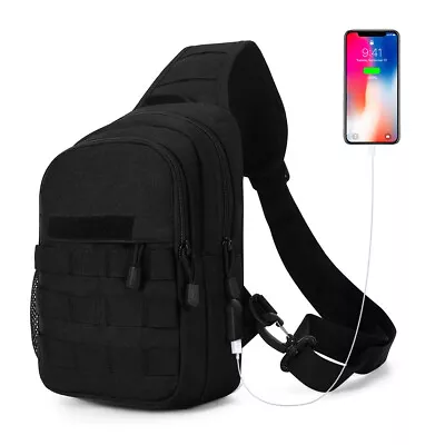 HUNTVP Tactical Military Chest Bag Crossbody Shoulder Sling Pack Backpack • £13.69