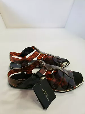 Zara Basic Collection Sandals Brown Vinyl Size 8 • $10.49