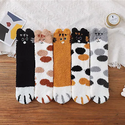 £4.95 • Buy Cute Cat Paw Winter Soft Sleep Bed Floor Socks Fluffy Coral Fleece Warm Socks